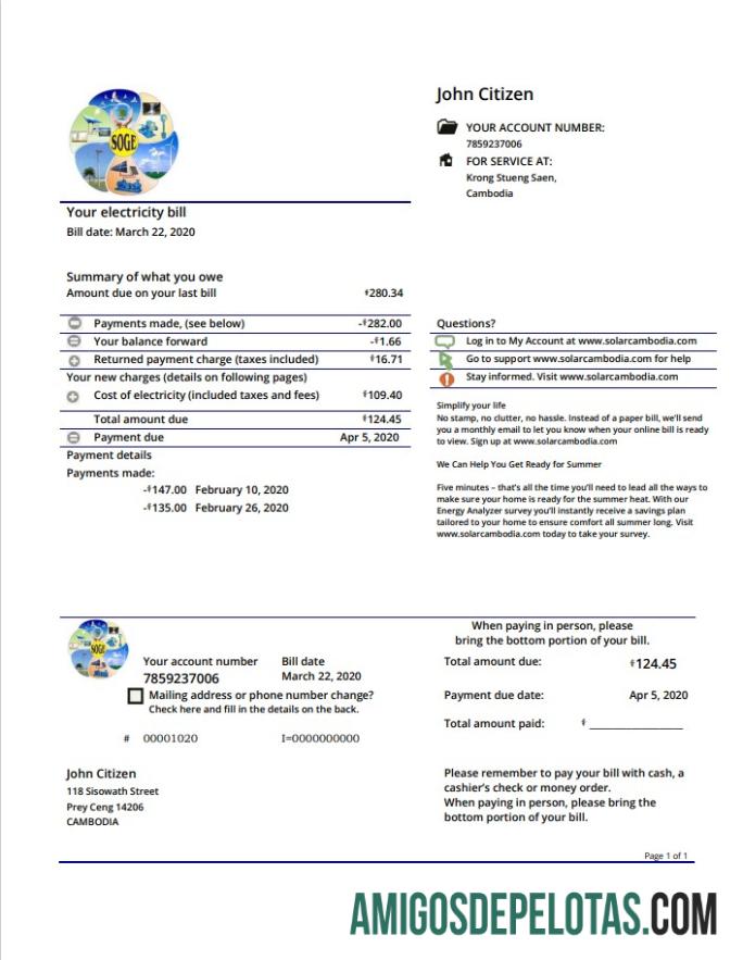 Para baxiar Camboja Solar Green Energy Camboja Co Modelo de conta de serviços públicos em formato Word e PDF